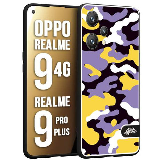 CUSTOMIZZA - Custodia cover nera morbida in tpu compatibile per Realme 9 4G - 9 PRO PLUS camouflage mimetico militare viola lilla giallo