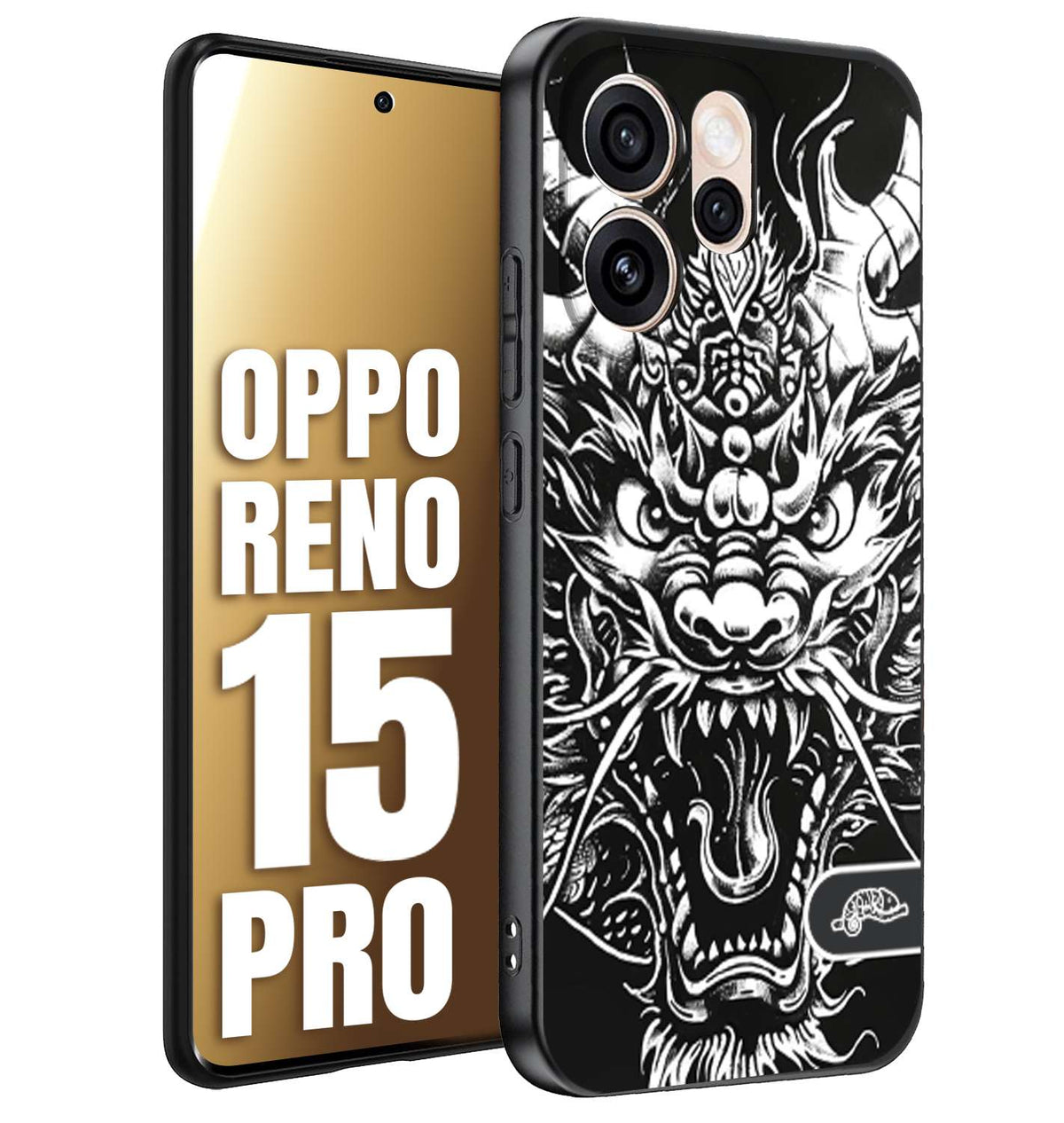 CUSTOMIZZA - Custodia cover nera morbida in tpu compatibile per Oppo Reno 15 PRO drago black and white bianco a rilievo disegnato tattoo tatuaggio