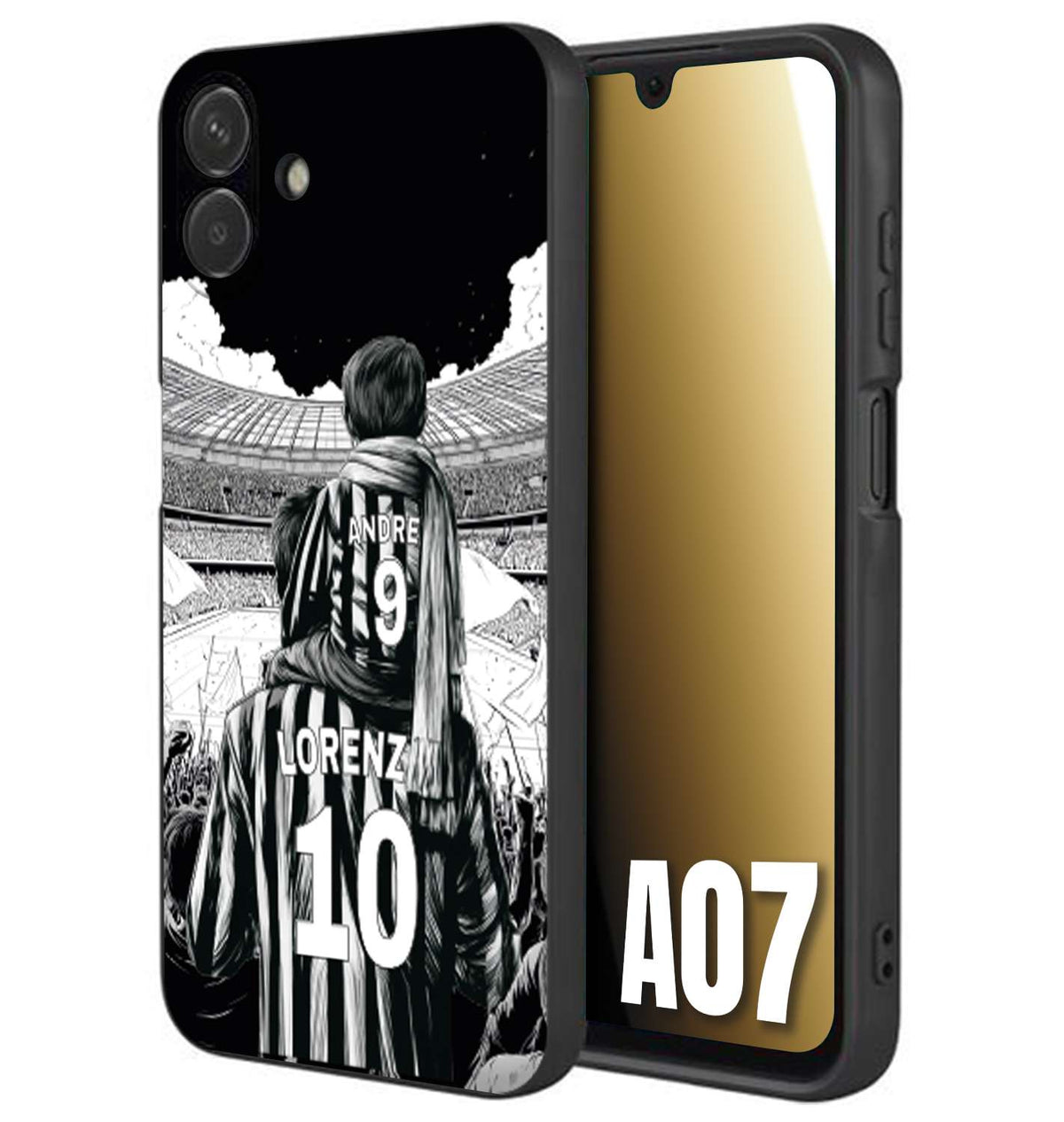 CUSTOMIZZA - Custodia cover nera morbida in tpu compatibile per Samsung A07 personalizzata calcio football nome e numero calciatori bianconeri bianca e nera