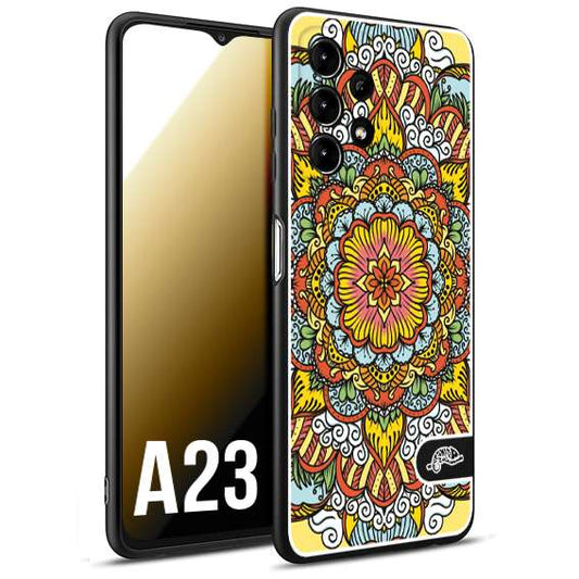 CUSTOMIZZA - Custodia cover nera morbida in tpu compatibile per Samsung A23 mandala colorato fiore nuvole arancione