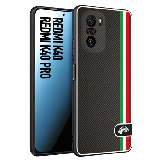 CUSTOMIZZA - Custodia cover nera morbida in tpu compatibile per Xiaomi Redmi K40 - K40 Pro effetto fibra di carbonio bandiera Italia made in Italy