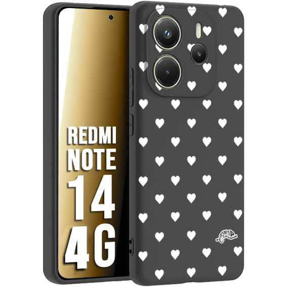CUSTOMIZZA - Custodia cover nera morbida in tpu compatibile per Xiaomi Redmi Note 14 4G cuori pois bianchi donna pin up vintage