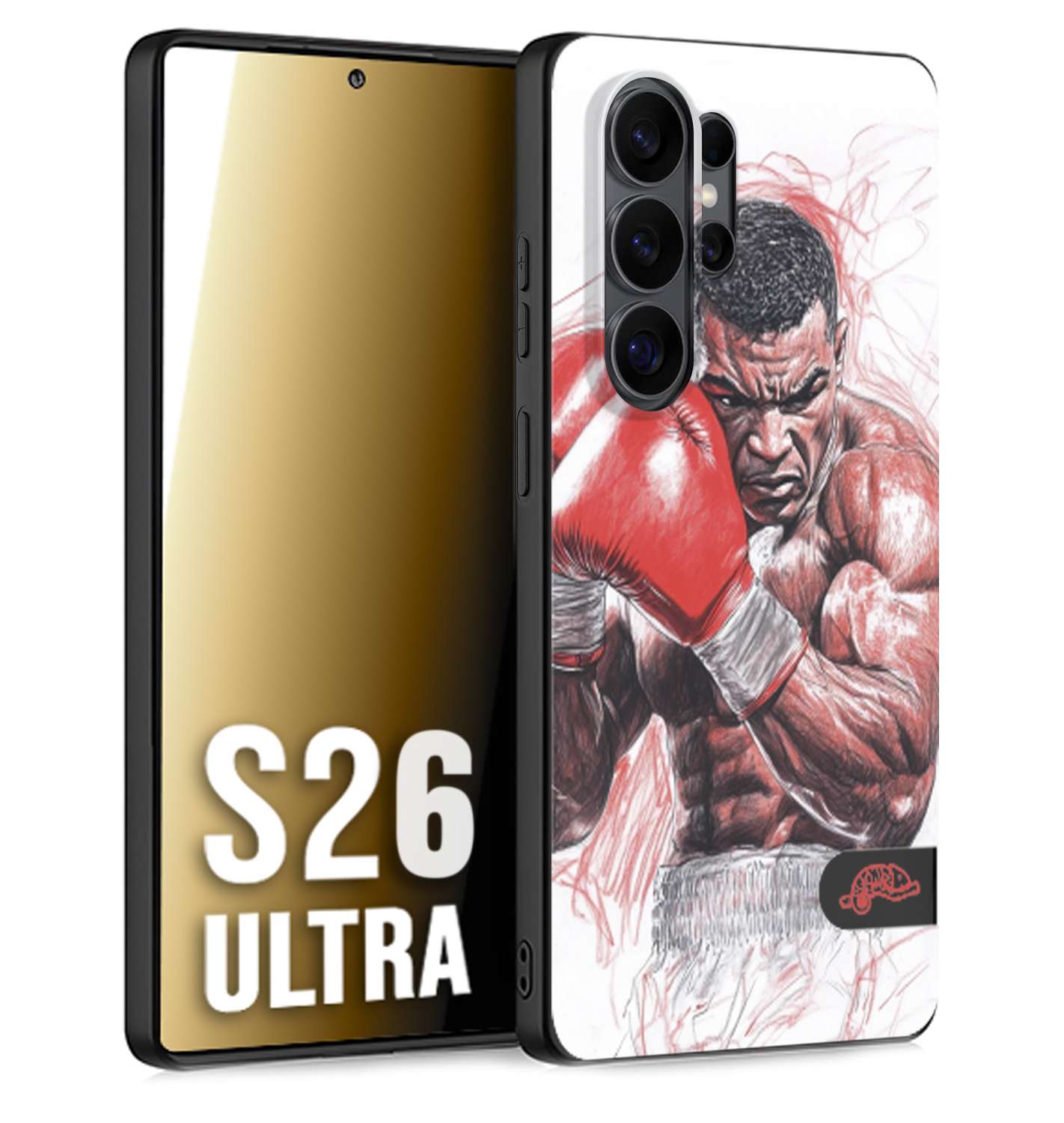 CUSTOMIZZA - Custodia cover nera morbida in tpu compatibile per Samsung S26 ULTRA pugilato pugili disegno tattoo guantoni boxer pesi massimi iron mike
