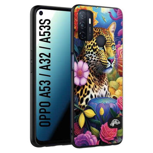 CUSTOMIZZA - Custodia cover nera morbida in tpu compatibile per Oppo A53 - A32 - A53S astratti donna flower fantasia leopardo ghepardo animali colorati