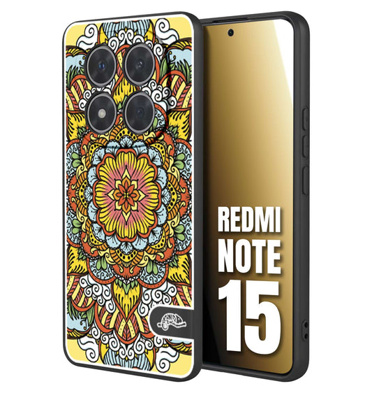 CUSTOMIZZA - Custodia cover nera morbida in tpu compatibile per Xiaomi Redmi Note 15 mandala colorato fiore nuvole arancione