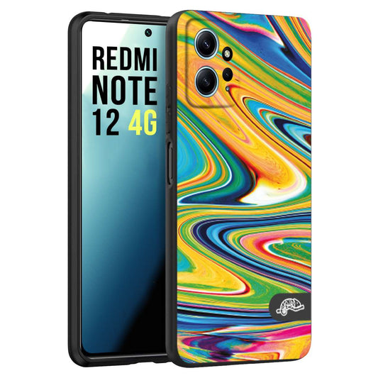 CUSTOMIZZA - Custodia cover nera morbida in tpu compatibile per Xiaomi Redmi Note 12 4G colorata fantasia vortice marmo arcobaleno gialla verde blu