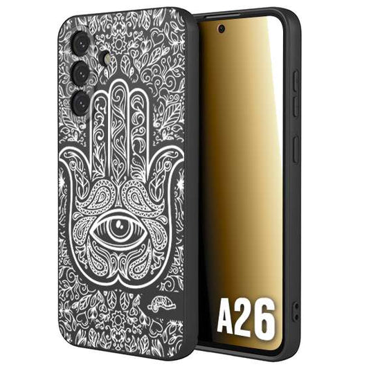 CUSTOMIZZA - Custodia cover nera morbida in tpu compatibile per Samsung A26 mano di fatima effetto rilievo mandala donna