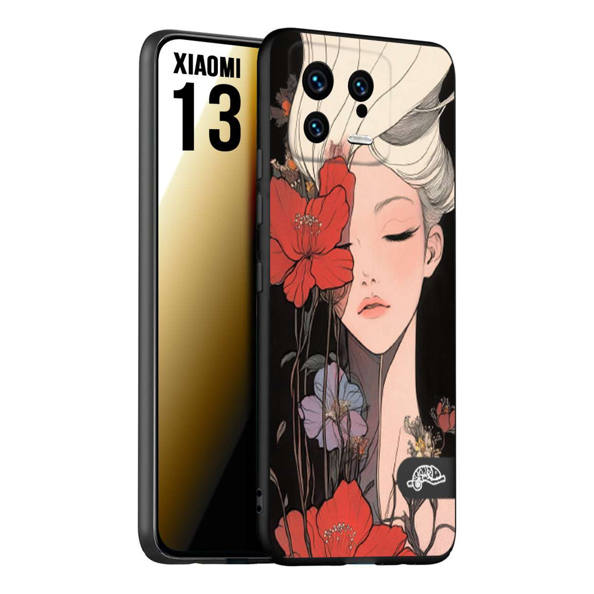 CUSTOMIZZA - Custodia cover nera morbida in tpu compatibile per Xiaomi 13 woman flower Fantasia Floreale Design Donna e Fiori, Retro Artistico