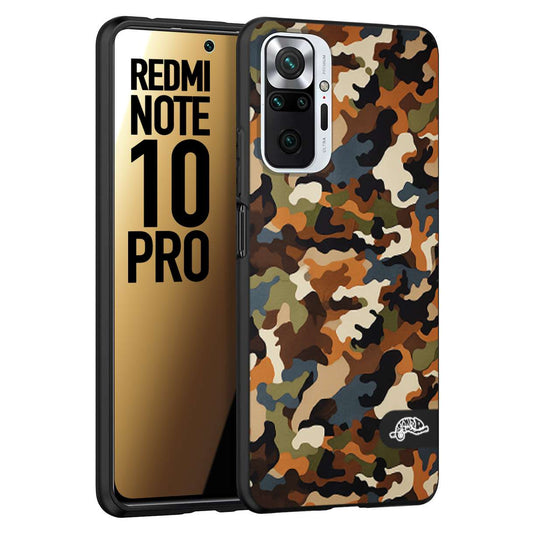 CUSTOMIZZA - Custodia cover nera morbida in tpu compatibile per Xiaomi Redmi Note 10 PRO camouflage mimetico militare moderno blu marrone beige