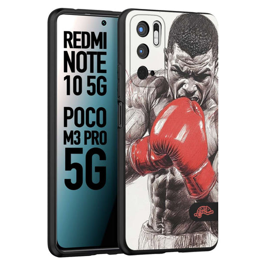 CUSTOMIZZA - Custodia cover nera morbida in tpu compatibile per Xiaomi Redmi Note 10 5G - Poco M3 Pro 5G pugilato pugili disegno tattoo guantoni box pesi massimi gancio