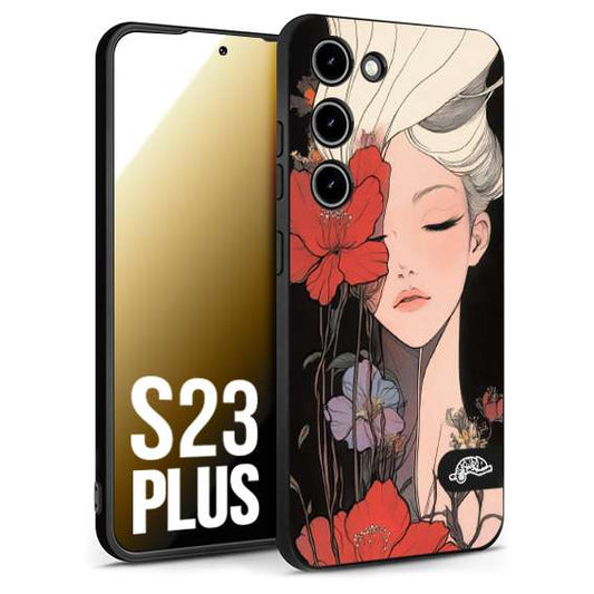 CUSTOMIZZA - Custodia cover nera morbida in tpu compatibile per Samsung S23 PLUS woman flower Fantasia Floreale Design Donna e Fiori, Retro Artistico