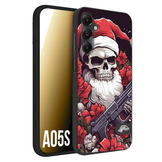 CUSTOMIZZA - Custodia cover nera morbida in tpu compatibile per Samsung A05S teschio natale santa claus fiori tattoo disegnato