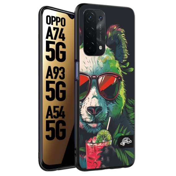 CUSTOMIZZA - Custodia cover nera morbida in tpu compatibile per Oppo A74 5G - A93 5G - A54 5G estate disegnata cocktails animali simpatici panda mojito