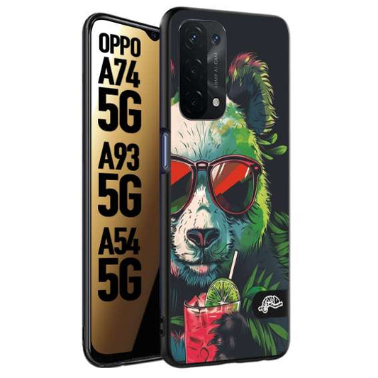 CUSTOMIZZA - Custodia cover nera morbida in tpu compatibile per Oppo A74 5G - A93 5G - A54 5G estate disegnata cocktails animali simpatici panda mojito