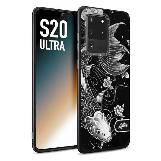 CUSTOMIZZA - Custodia cover nera morbida in tpu compatibile per Samsung S20 ULTRA carpa koi black and white bianco a rilievo disegnato tattoo tatuaggio