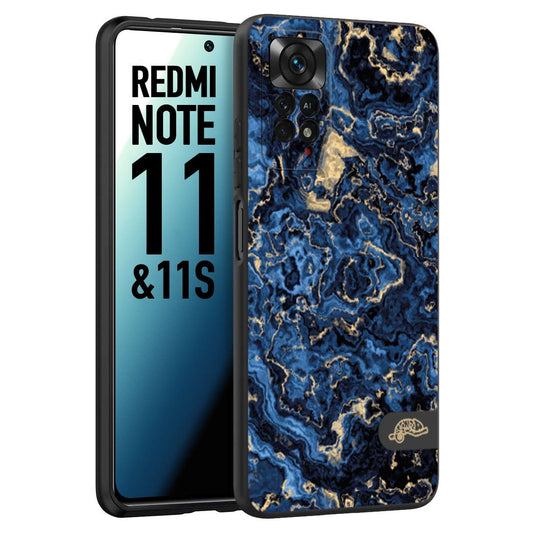 CUSTOMIZZA - Custodia cover nera morbida in tpu compatibile per Xiaomi Redmi Note 11 -  Note 11S effetto marmo marble blu venature dorato psichedelico