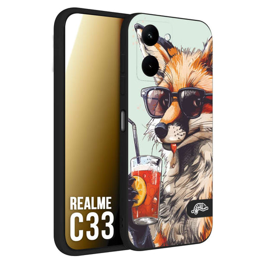 CUSTOMIZZA - Custodia cover nera morbida in tpu compatibile per Oppo Realme C33 estate disegnata cocktails animali simpatici fox volpe negroni