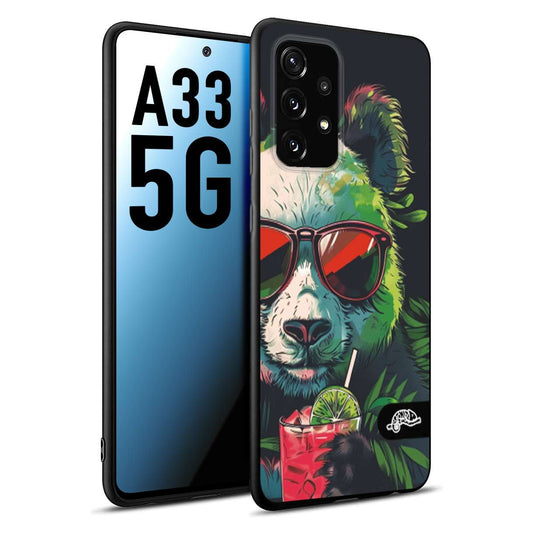 CUSTOMIZZA - Custodia cover nera morbida in tpu compatibile per Samsung A33 5G estate disegnata cocktails animali simpatici panda mojito