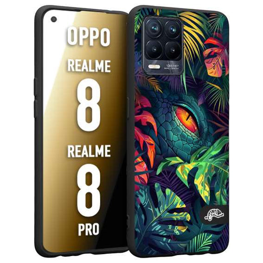 CUSTOMIZZA - Custodia cover nera morbida in tpu compatibile per Realme 8 - 8 PRO animali color giungla tropicale occhio di coccodrillo alligatore disegnato