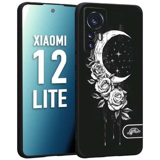 CUSTOMIZZA - Custodia cover nera morbida in tpu compatibile per Xiaomi 12 LITE luna e fiori moon flowers black and white bianco a rilievo disegnato
