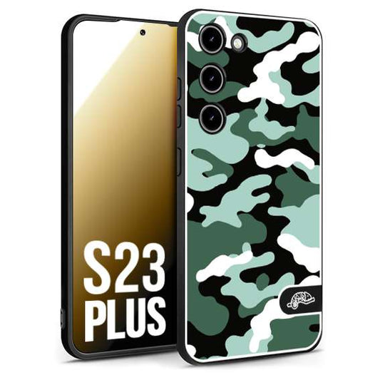 CUSTOMIZZA - Custodia cover nera morbida in tpu compatibile per Samsung S23 PLUS camouflage mimetico militare verde green