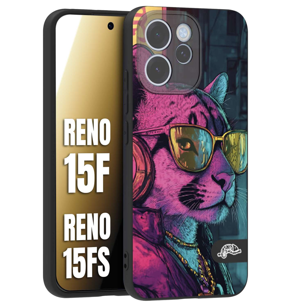 CUSTOMIZZA - Custodia cover nera morbida in tpu compatibile per Oppo Reno 15 F - Reno 15 FS animali cyberpunk pantera street cat fucsia blu giallo