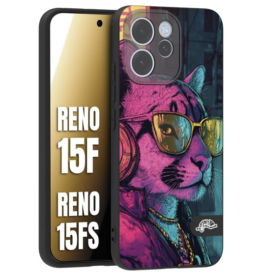 CUSTOMIZZA - Custodia cover nera morbida in tpu compatibile per Oppo Reno 15 F - Reno 15 FS animali cyberpunk pantera street cat fucsia blu giallo