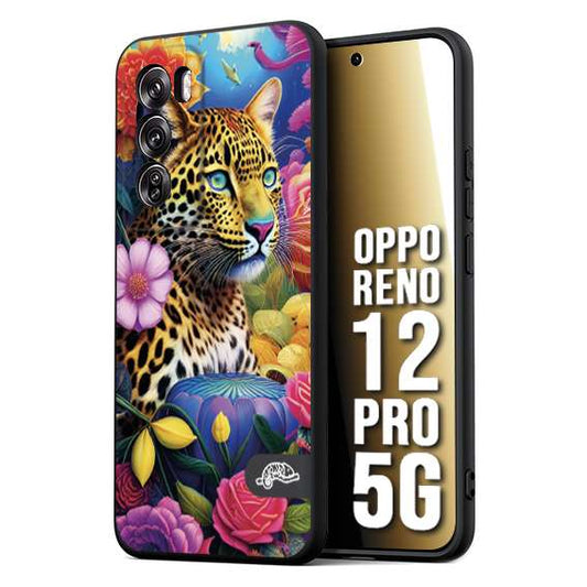 CUSTOMIZZA - Custodia cover nera morbida in tpu compatibile per Oppo Reno 12 PRO 5G astratti donna flower fantasia leopardo ghepardo animali colorati