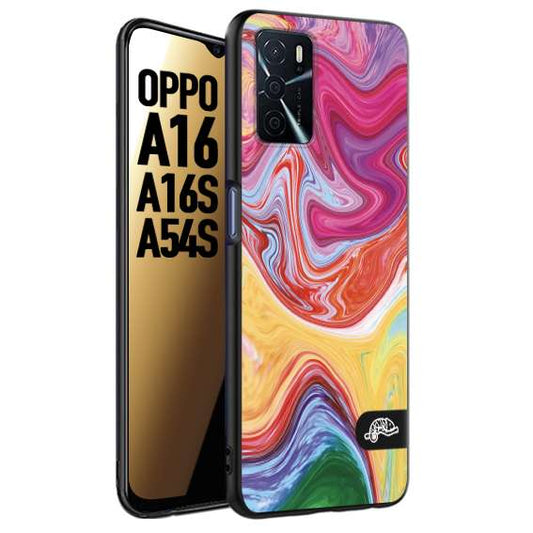 CUSTOMIZZA - Custodia cover nera morbida in tpu compatibile per Oppo A16 - A16S - A54S colorata fantasia vortice marmo onde verde fucsia gialla