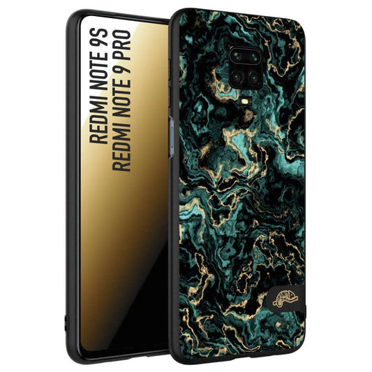 CUSTOMIZZA - Custodia cover nera morbida in tpu compatibile per Xiaomi Redmi Note 9S - Note 9 PRO effetto marmo marble verde green venature dorato pietra