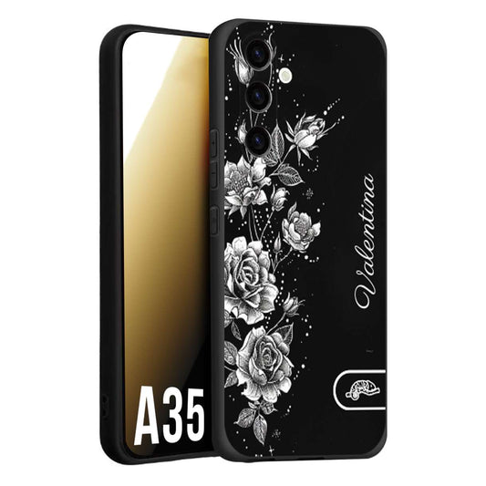 CUSTOMIZZA - Custodia cover nera morbida in tpu compatibile per Samsung A35 5G a rilievo soft touch personalizzata nome rose fiori donna