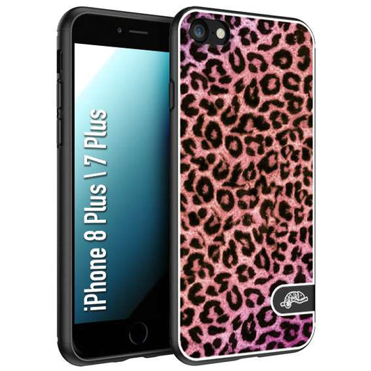 CUSTOMIZZA - Custodia cover nera morbida in tpu compatibile per iPhone 7 Plus - 8 plus leopardato maculato donna rosa leopard
