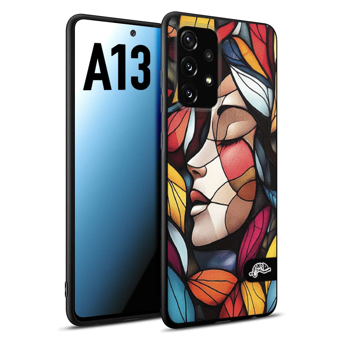 CUSTOMIZZA - Custodia cover nera morbida in tpu compatibile per Samsung A13 Vetrata artistica volto di donna profilo fogliare mosaico di vetro colorato