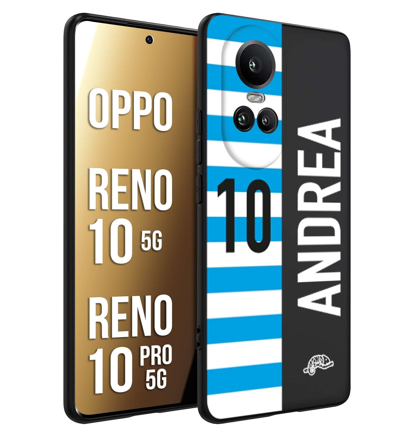 CUSTOMIZZA - Custodia cover nera morbida in tpu compatibile per Oppo Reno 10 5G - 10 PRO 5G personalizzata calcio football nome e numero calciatori biancazzurri