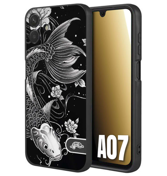 CUSTOMIZZA - Custodia cover nera morbida in tpu compatibile per Samsung A07 carpa koi black and white bianco a rilievo disegnato tattoo tatuaggio