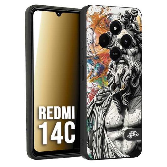 CUSTOMIZZA - Custodia cover nera morbida in tpu compatibile per Xiaomi Redmi 14C statua colorata moderna antico tattoo splash color
