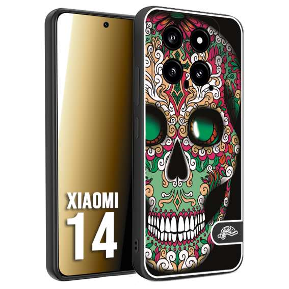 CUSTOMIZZA - Custodia cover nera morbida in tpu compatibile per Xiaomi 14 teschio messicano Mexican skull verde fucsia