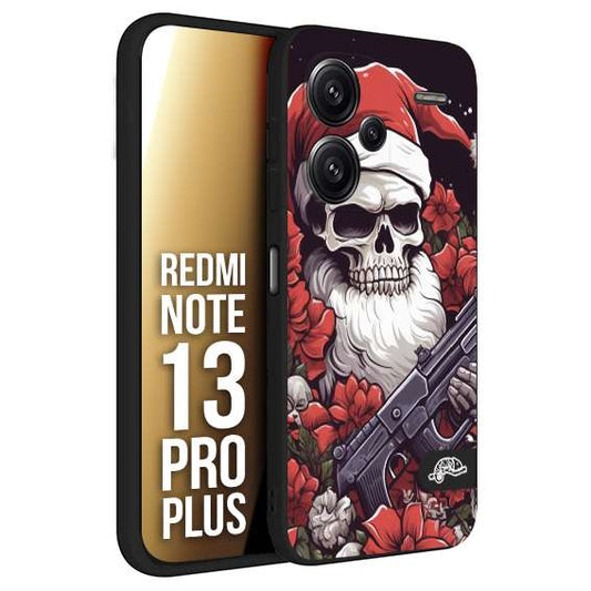 CUSTOMIZZA - Custodia cover nera morbida in tpu compatibile per Xiaomi Redmi Note 13 PRO PLUS teschio natale santa claus fiori tattoo disegnato