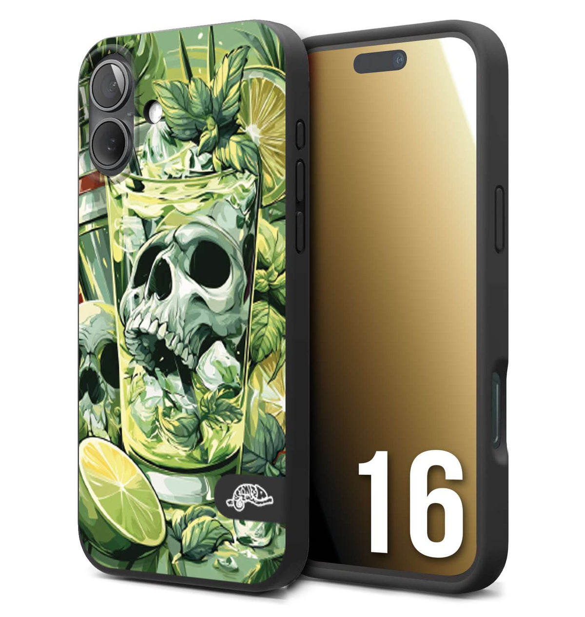 CUSTOMIZZA - Custodia cover nera morbida in tpu compatibile per iPhone 16 Mojito cocktail teschio illustrazione drink lime menta ghiacci tropicale street art