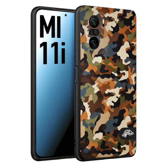 CUSTOMIZZA - Custodia cover nera morbida in tpu compatibile per Xiaomi Mi 11i camouflage mimetico militare moderno blu marrone beige