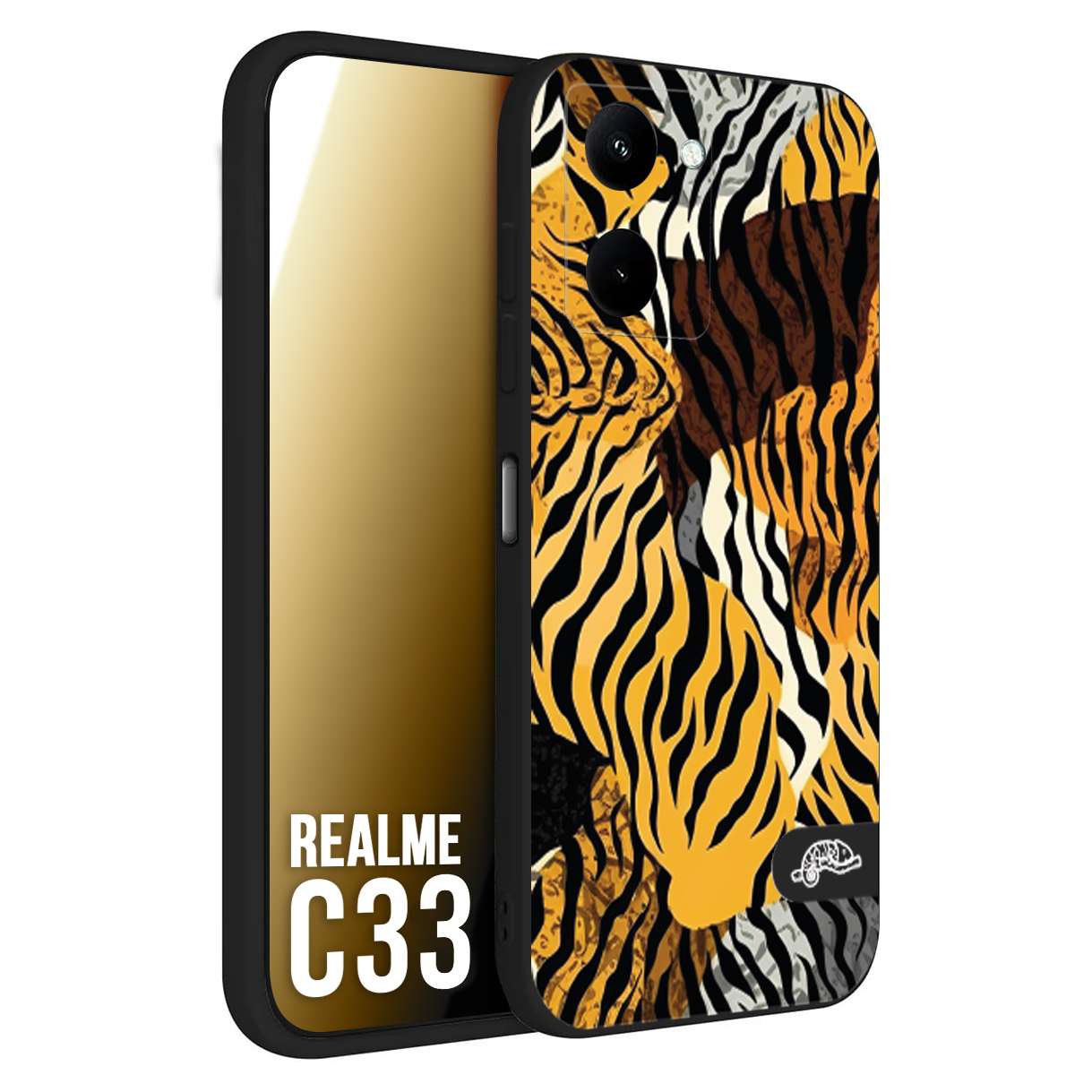 CUSTOMIZZA - Custodia cover nera morbida in tpu compatibile per Oppo Realme C33 leopardato tigrato tiger colorata donna fashion estate