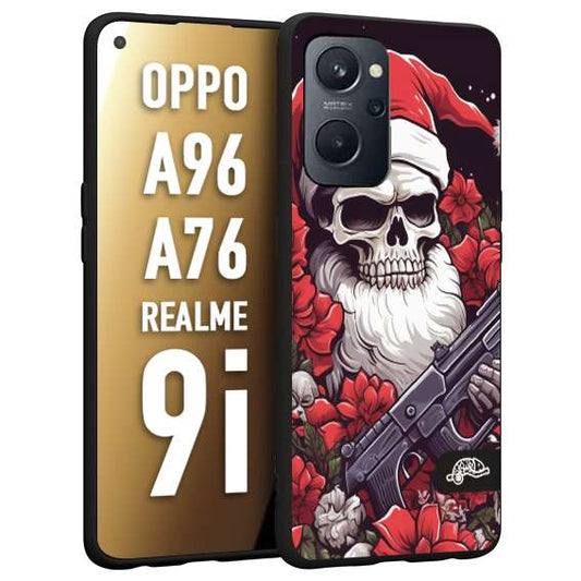 CUSTOMIZZA - Custodia cover nera morbida in tpu compatibile per Oppo Realme 9i - A96 - A76 teschio natale santa claus fiori tattoo disegnato