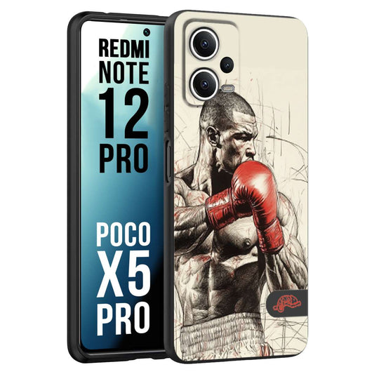 CUSTOMIZZA - Custodia cover nera morbida in tpu compatibile per Xiaomi Redmi Note 12 PRO - POCO X5 PRO pugilato pugili disegno tattoo guantoni box sport ring