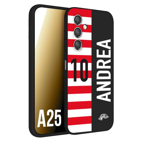 CUSTOMIZZA - Custodia cover nera morbida in tpu compatibile per Samsung A25 personalizzata calcio football nome e numero calciatori bianco rossa