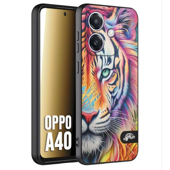 CUSTOMIZZA - Custodia cover nera morbida in tpu compatibile per Oppo A40 animali color tigre tiger viso colori vibranti disegnato schizzo