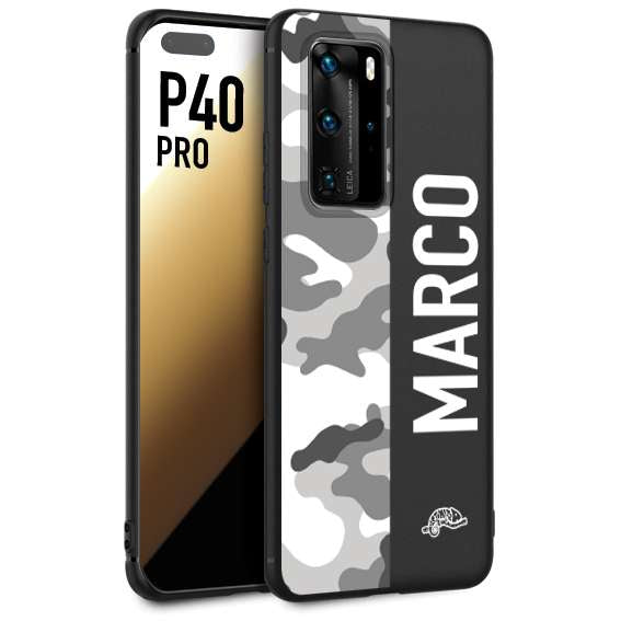 CUSTOMIZZA - Custodia cover nera morbida in tpu compatibile per Huawei P40 PRO camouflage mimetico militare personalizzata nome bianco