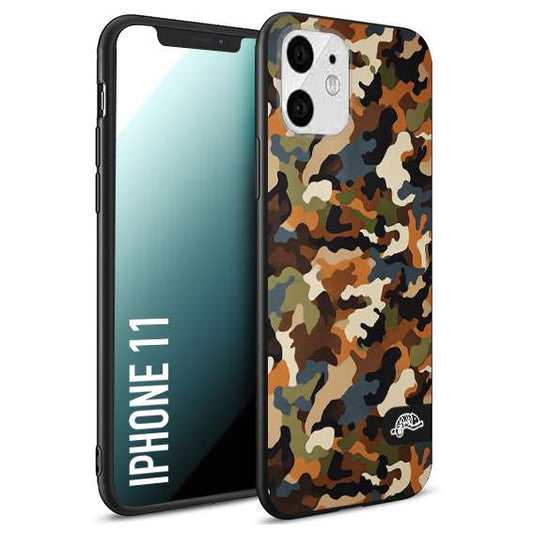 CUSTOMIZZA - Custodia cover nera morbida in tpu compatibile per iPhone 11 camouflage mimetico militare moderno blu marrone beige