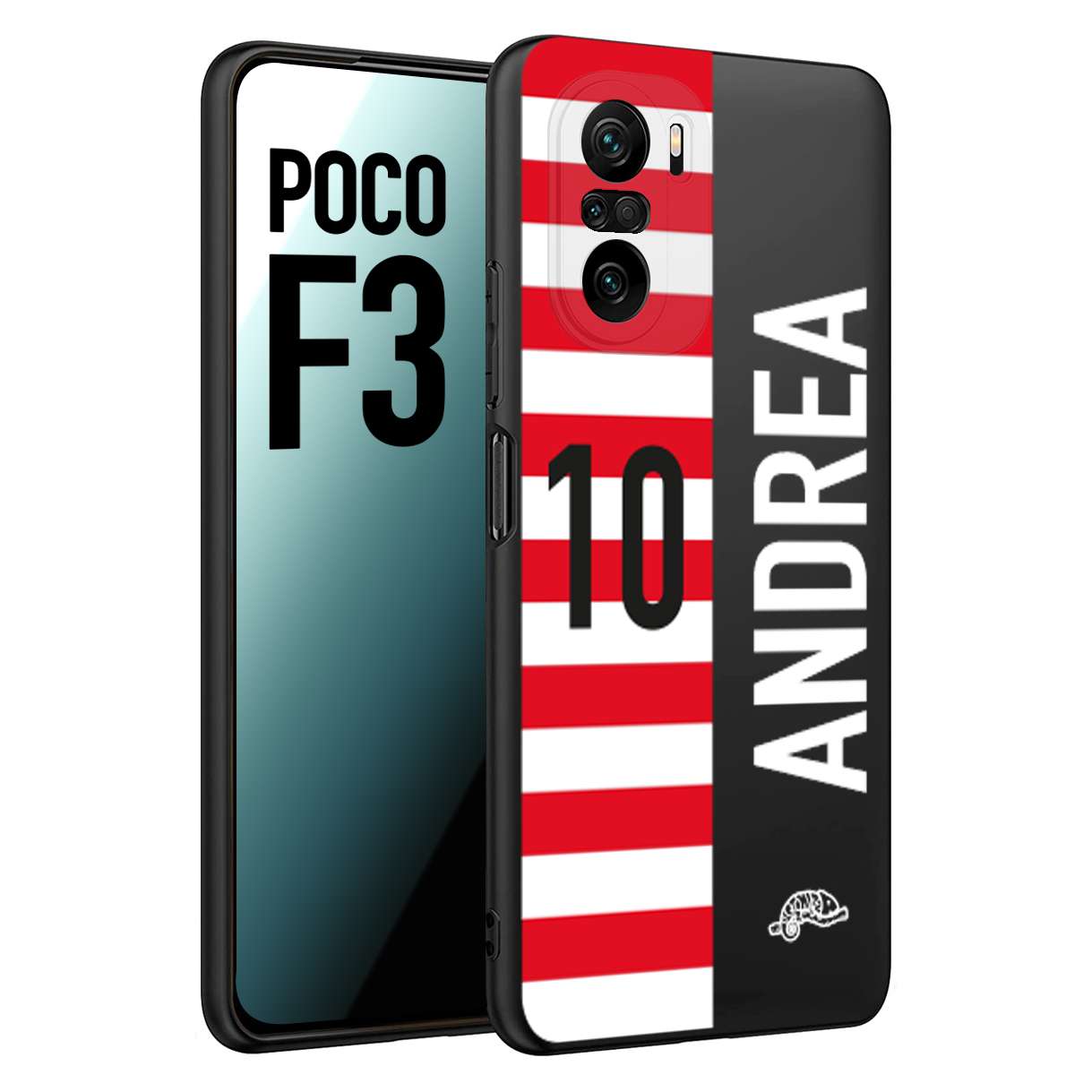 CUSTOMIZZA - Custodia cover nera morbida in tpu compatibile per Xiaomi Poco F3 personalizzata calcio football nome e numero calciatori bianco rossa