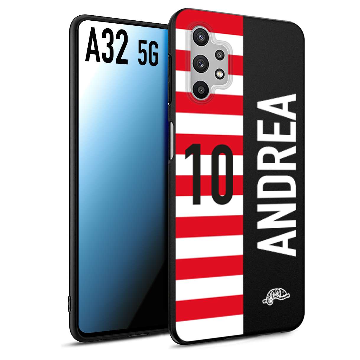 CUSTOMIZZA - Custodia cover nera morbida in tpu compatibile per Samsung A32 5G personalizzata calcio football nome e numero calciatori bianco rossa