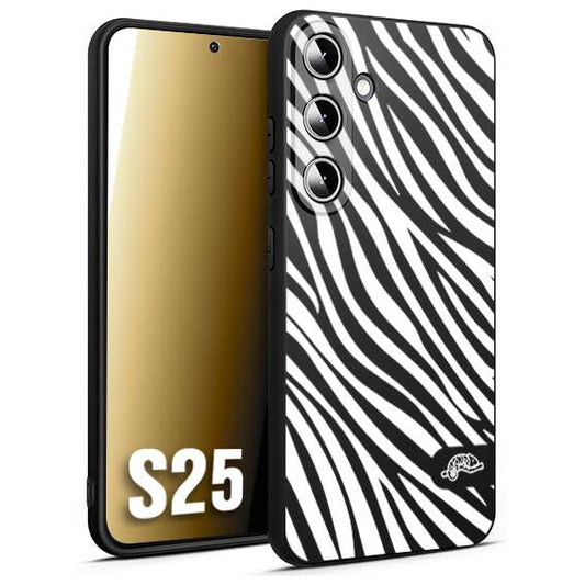 CUSTOMIZZA - Custodia cover nera morbida in tpu compatibile per Samsung S25 zebrata maculata a rilievo soft touch donna bianca